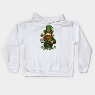 green gnome wearing a green hat with a shamrock Kids Hoodie